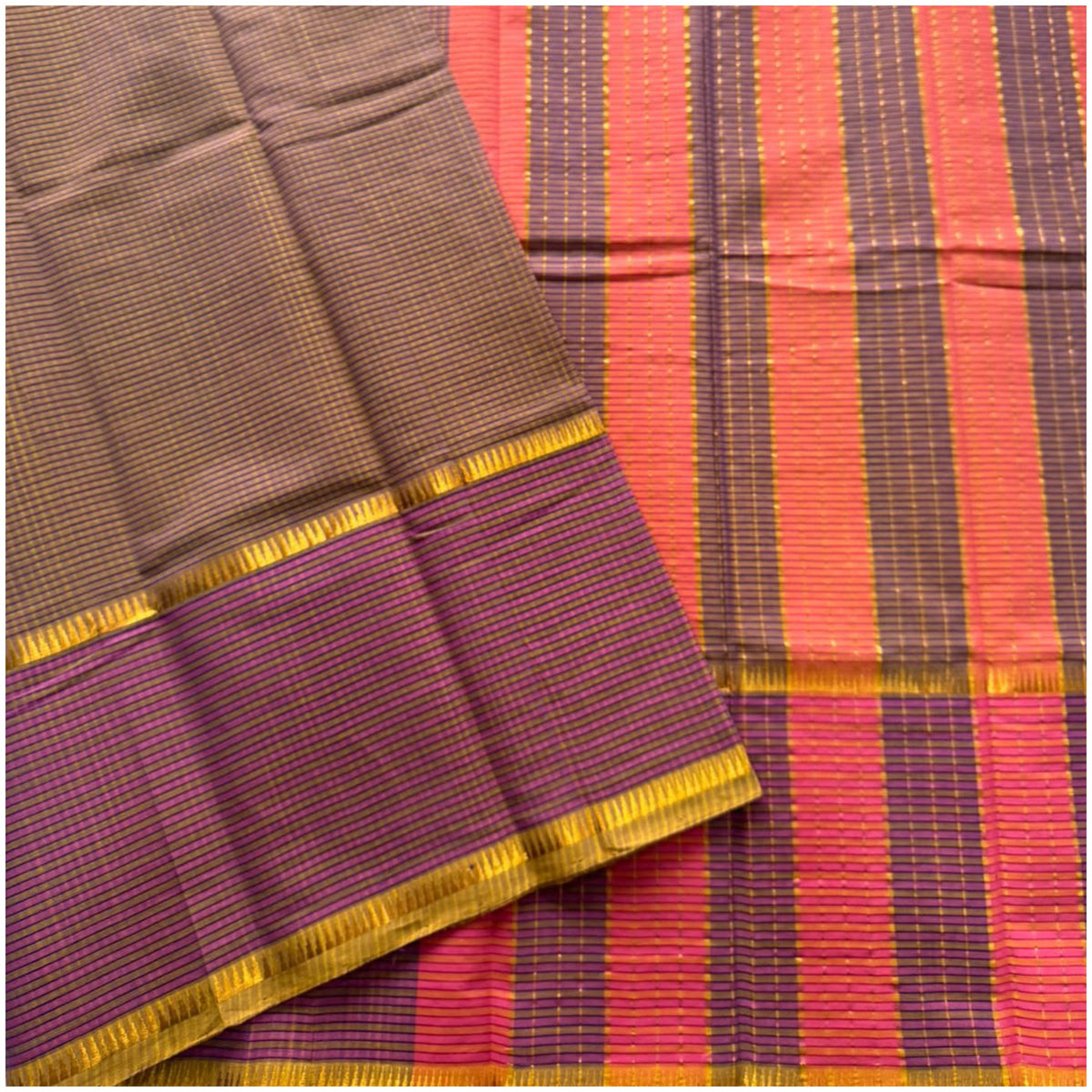 Taupe Orange Violet Mangalagiri Cotton Saree