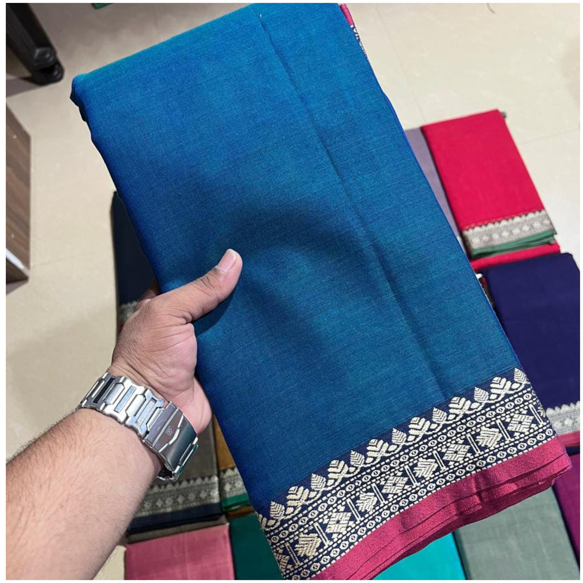 Teal Blue Narayanpet Cotton Saree