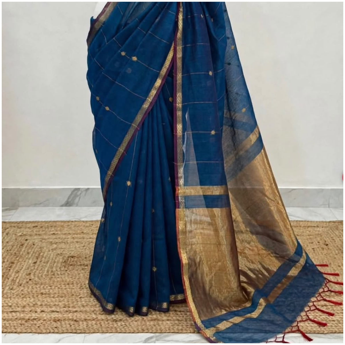 Teal Blue Maheshwari Cotton Saree