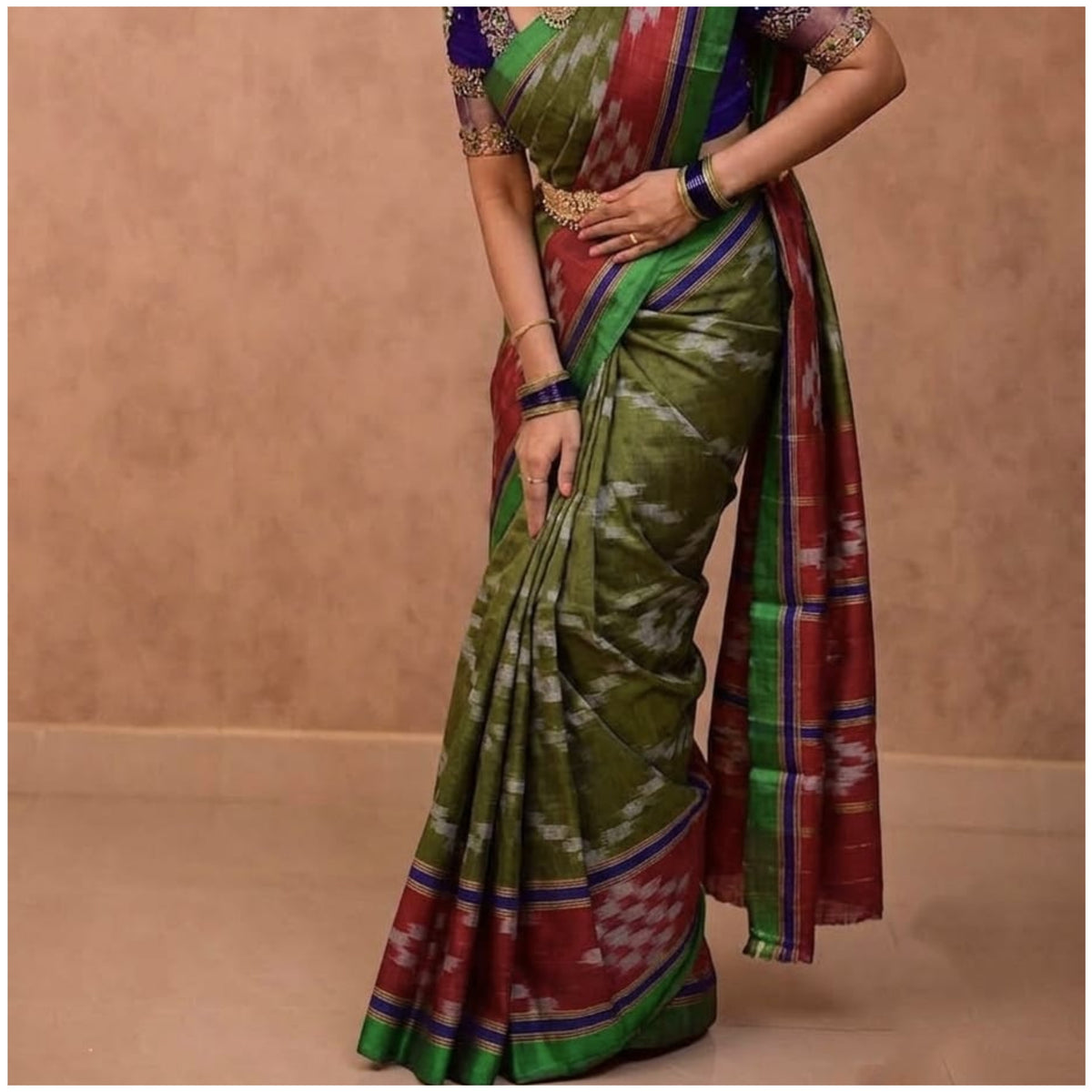 Green Red Pochampally Ikkat Cotton Saree