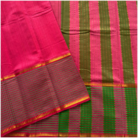 Rich Pink Green Mangalagiri Cotton Saree