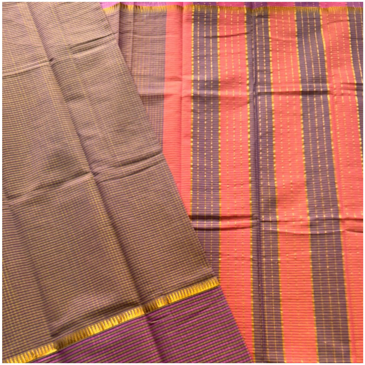 Taupe Orange Violet Mangalagiri Cotton Saree