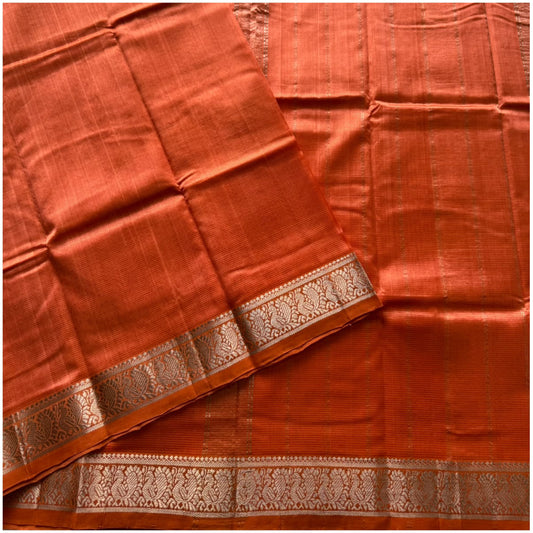 Brick Orange Mangalagiri Cotton Silk Saree