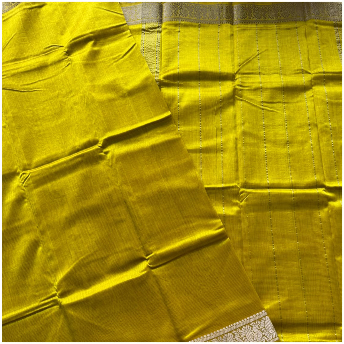 Lime Gold Mangalagiri Cotton Silk Saree