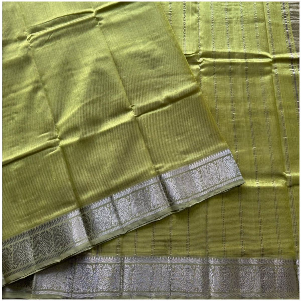 Muted Green Mangalagiri Cotton Silk Saree