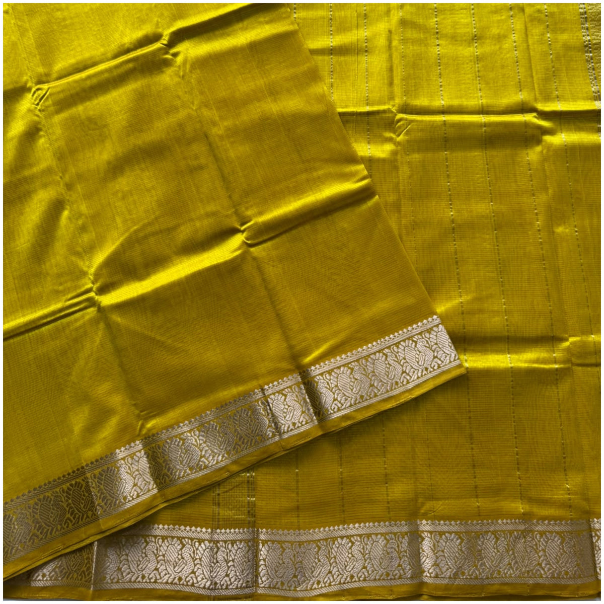 Lime Gold Mangalagiri Cotton Silk Saree
