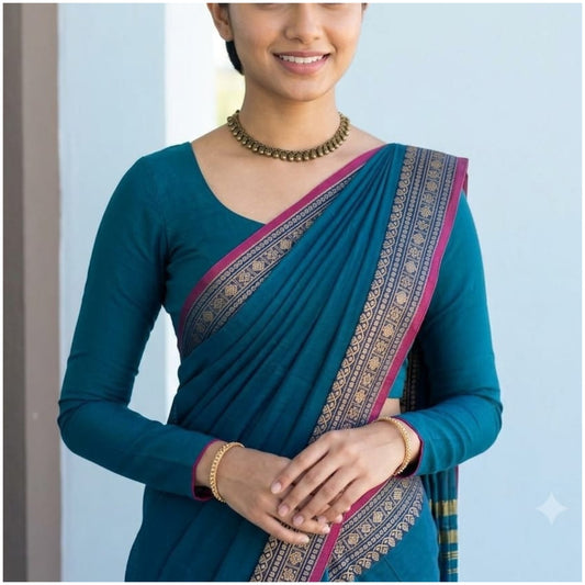 Teal Blue Narayanpet Cotton Saree