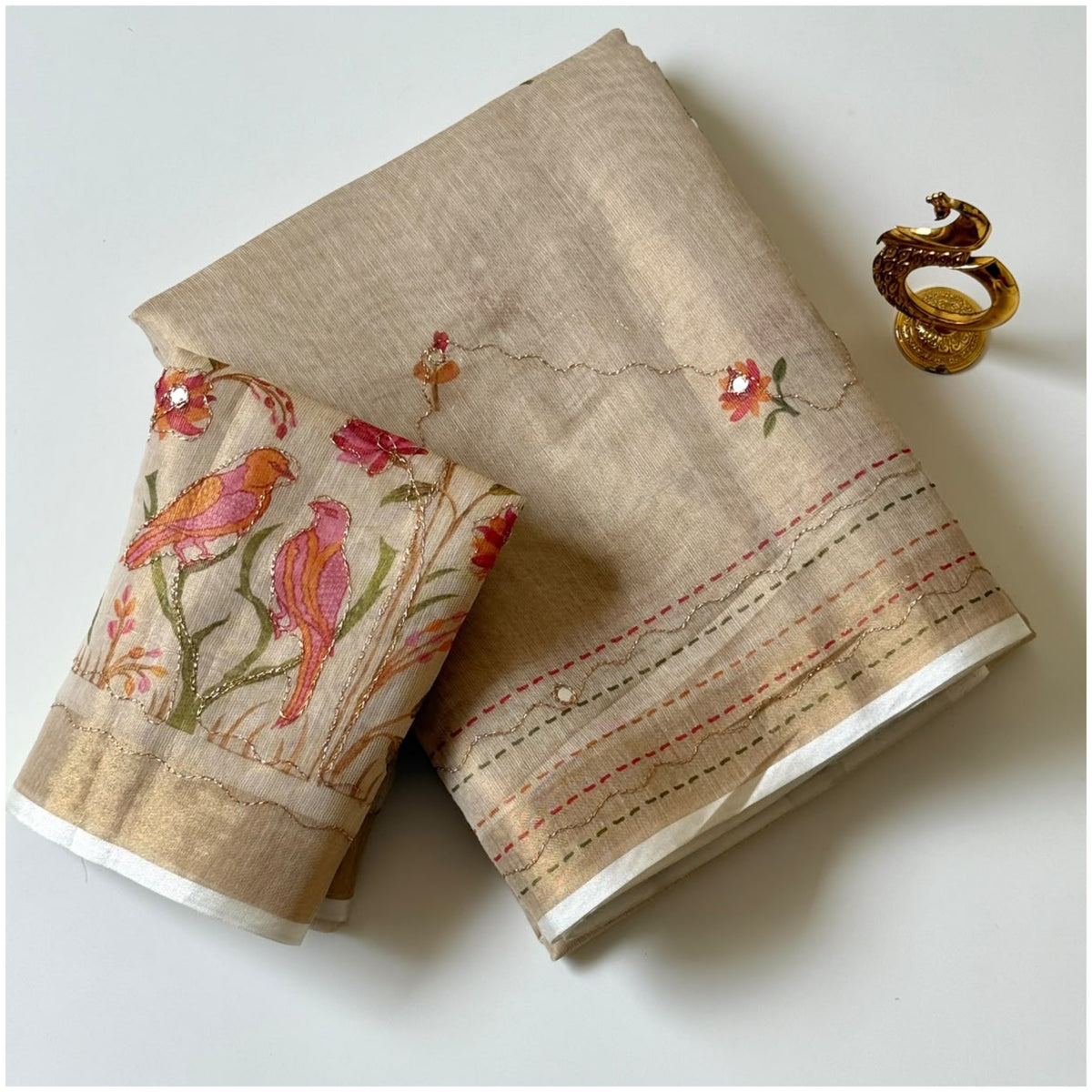 Beige Work Erodi Zari Silk Saree