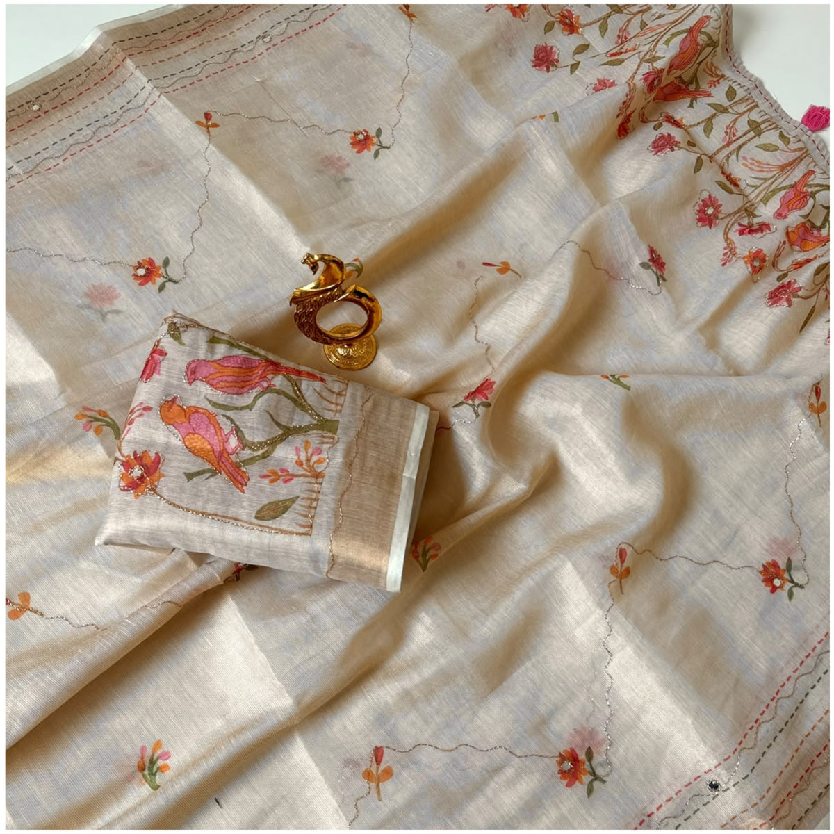Beige Work Erodi Zari Silk Saree