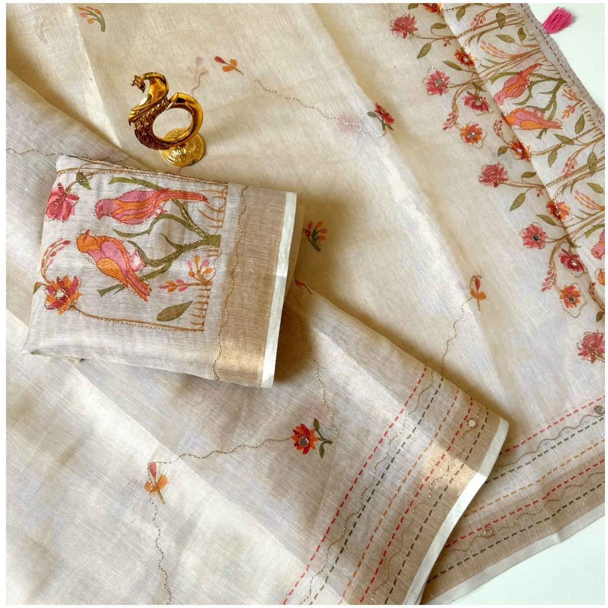 Beige Work Erodi Zari Silk Saree