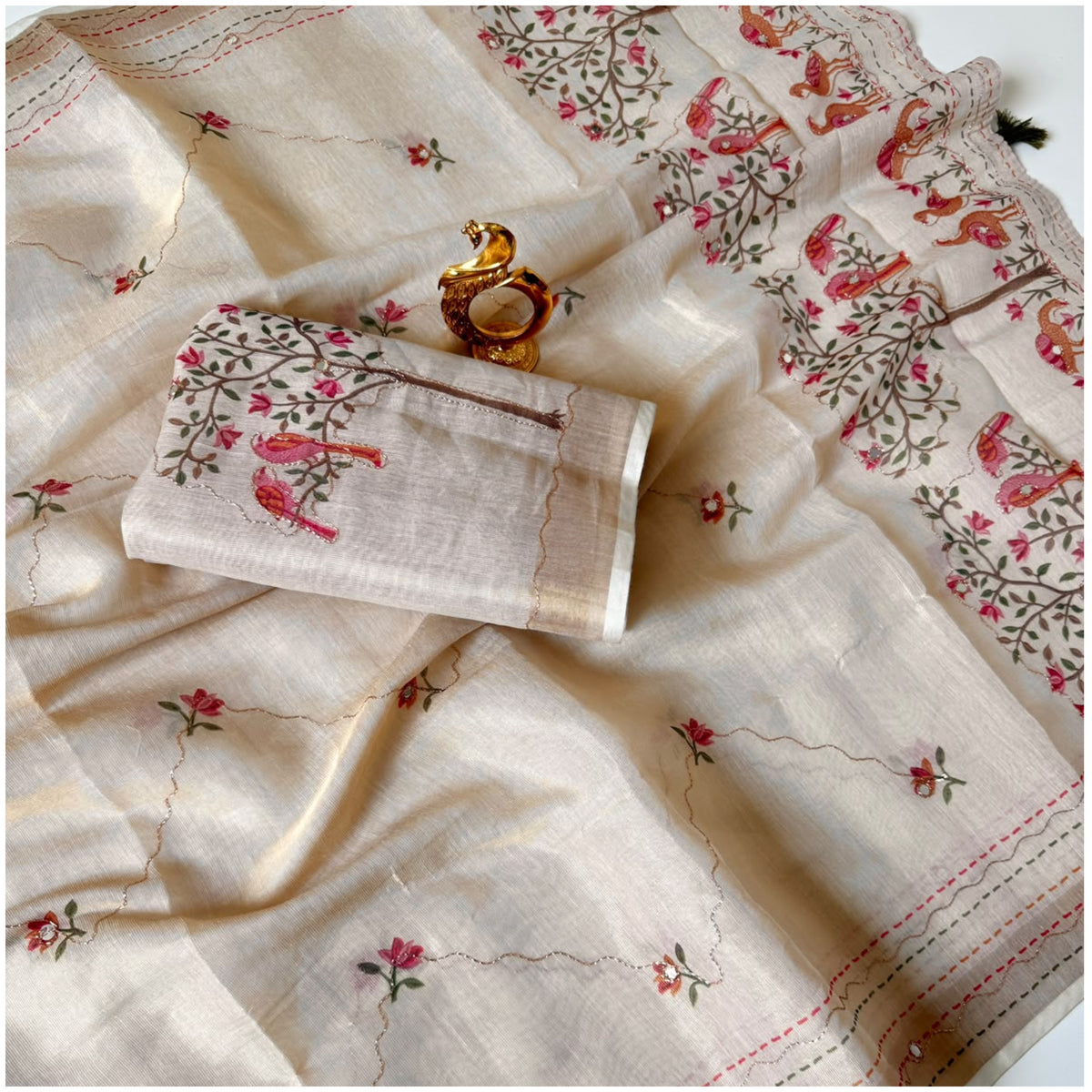 Off-White Work Erodi Zari Silk Saree