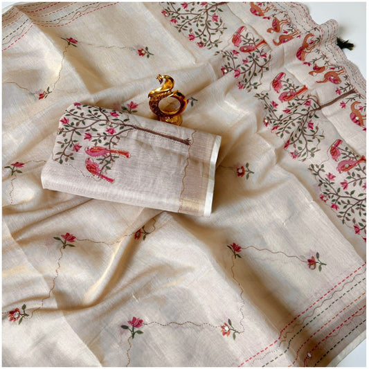 Off-White Work Erodi Zari Silk Saree