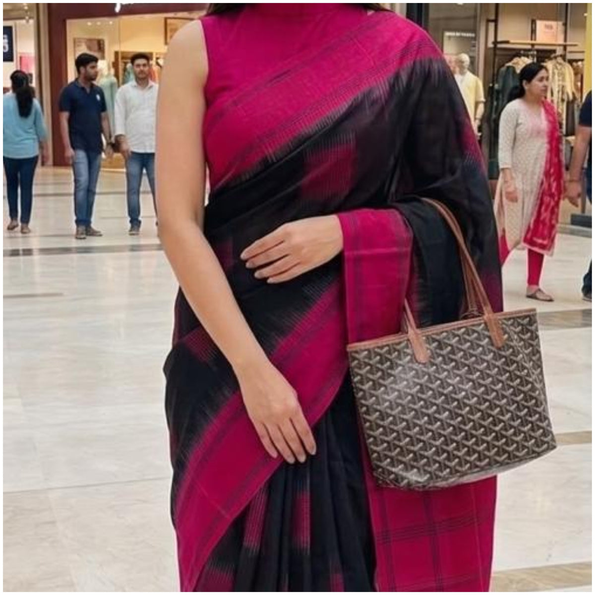 Black Pink Double Ikkat Cotton Saree