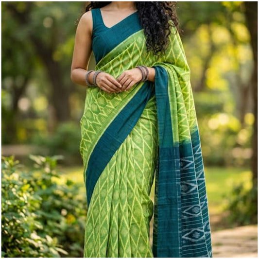 Green Double Ikkat Cotton Saree