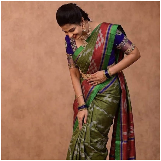 Green Red Pochampally Ikkat Cotton Saree