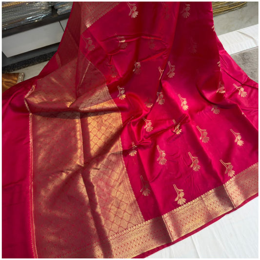Red Raw Silk Saree with Banarasi Border