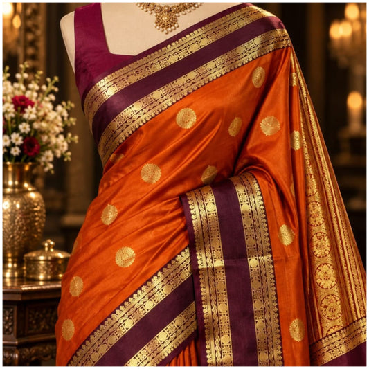 Orange Maroon Banarasi Katan Silk Saree