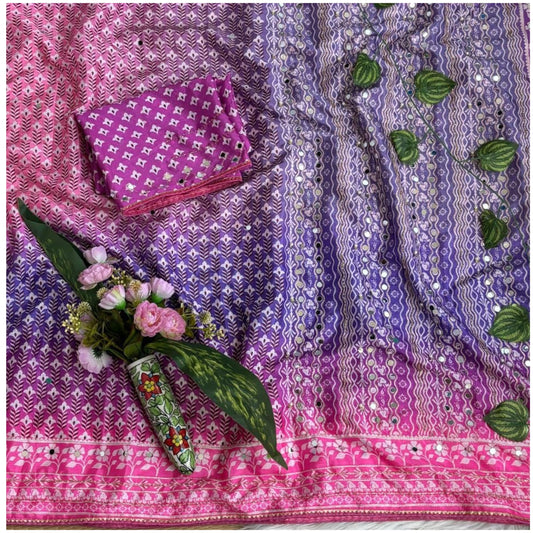 Purple Pink Work Chinon Silk Saree