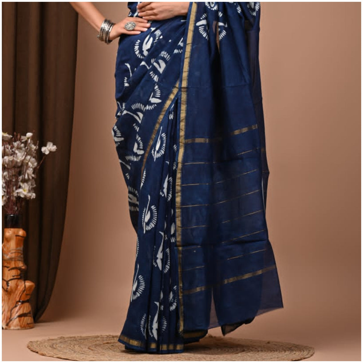 Indigo Blue Chanderi Silk Saree