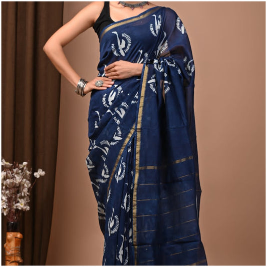 Indigo Blue Chanderi Silk Saree