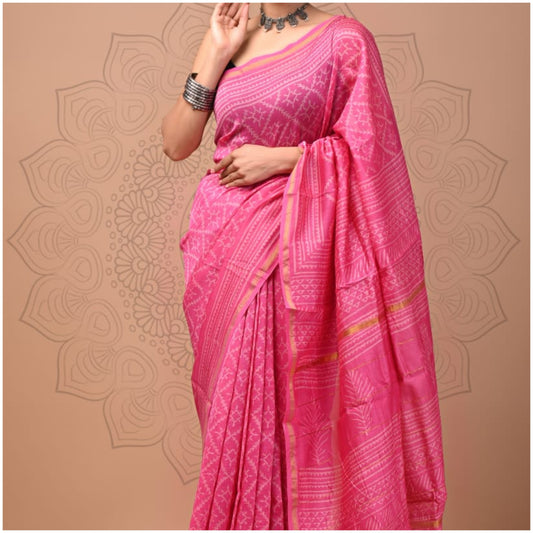 Pink Chanderi Silk Saree