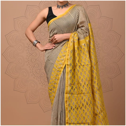 Striped Yellow Chanderi Silk Saree