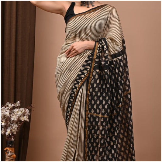 Striped Black Chanderi Silk Saree