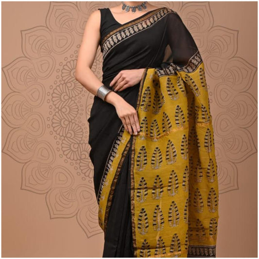 Yellow Black Red Chanderi Silk Saree